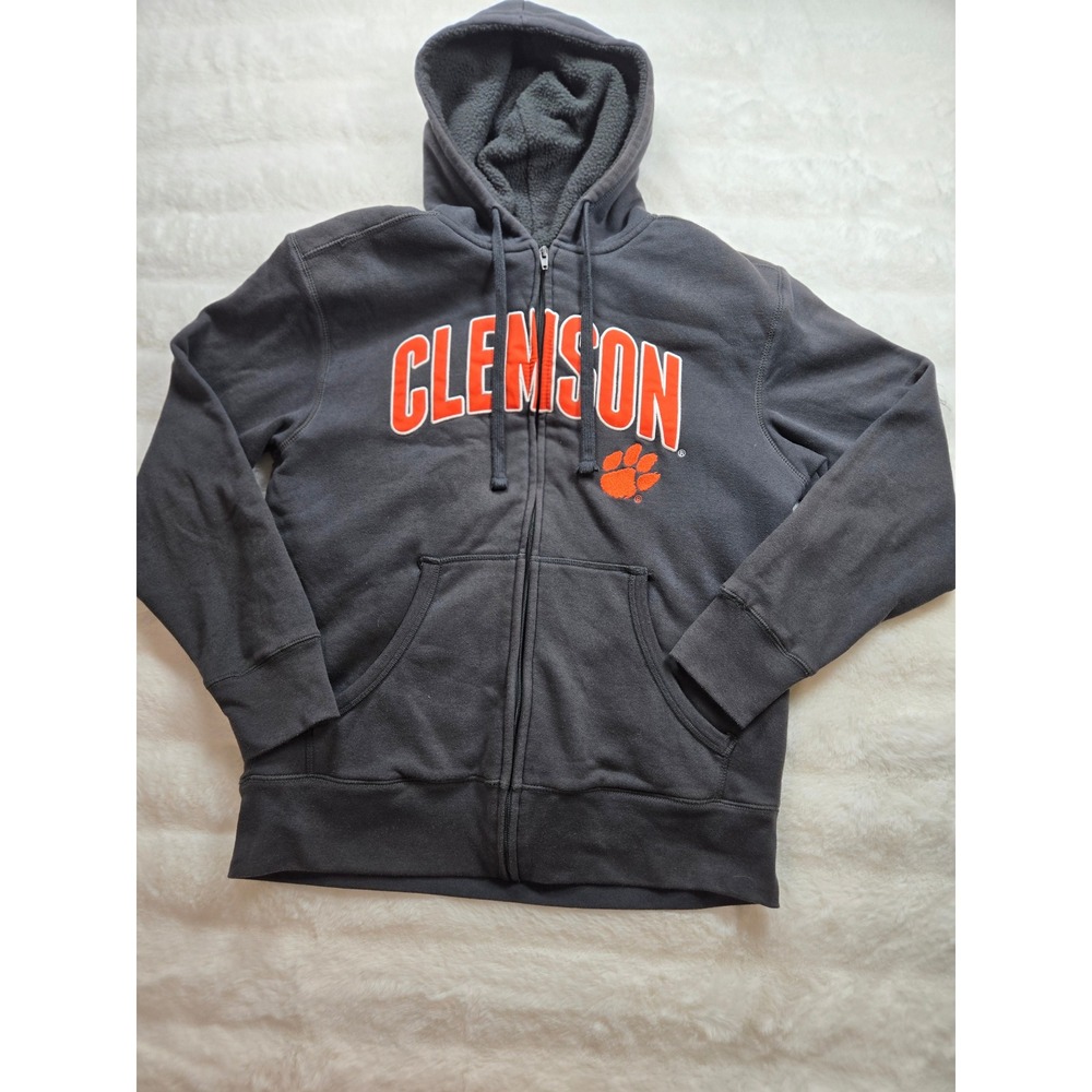 ProEdge Clemson Tigers Sherpa Lined Full Zip Hoodie Charcoal Grey Mens Medium